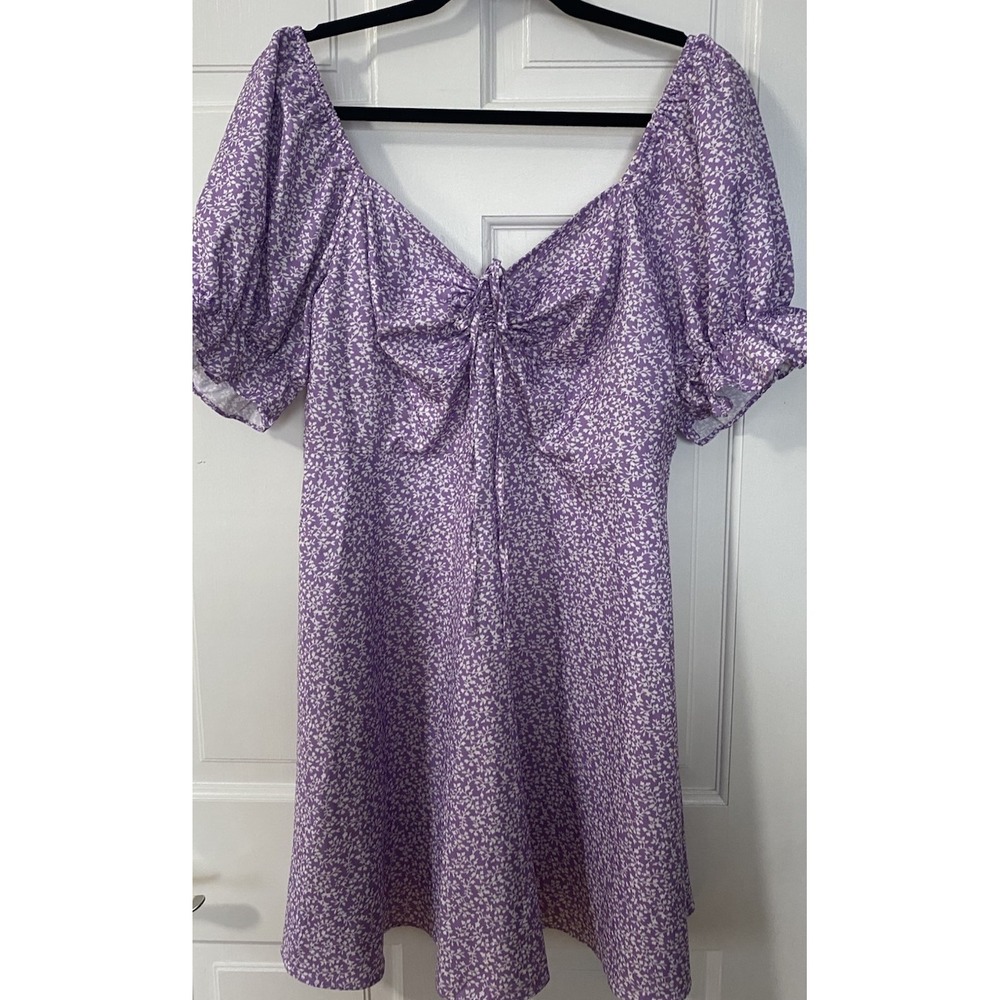 Shein Women's Puff Milk Maid Dress SZ 2XL Purple Princess Neckline Zipper Short